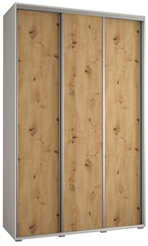 MEBLE KRYSPOL Davos 1 160 Schlafzimmerschrank mit DREI Schiebetüren - Moderner Kleiderschrank mit Kleiderstange und Regalen - 235,2x160x60 cm - Weiß Artisan Silber von MEBLE KRYSPOL
