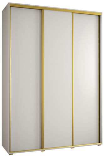 MEBLE KRYSPOL Davos 1 170 Schlafzimmerschrank mit DREI Schiebetüren - Moderner Kleiderschrank mit Kleiderstange und Regalen - 235,2x170x60 cm - Weiß Weiß Gold von MEBLE KRYSPOL