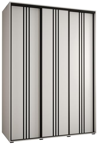 MEBLE KRYSPOL Davos 6 180 Schlafzimmerschrank mit DREI Schiebetüren - Moderner Kleiderschrank mit Kleiderstange und Regalen - 235,2x180x60 cm - Weiß Weiß Schwarz von MEBLE KRYSPOL