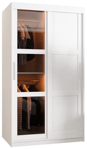 MEBLE KRYSPOL Dome Schrank mit Zwei Schiebetüren, Stangen und Regalen - Aufbewahrungsschrank mit Rauchglas für Schlafzimmer, Wohnzimmer - 200x100x62cm - Weiß, Weiß, Silber von MEBLE KRYSPOL
