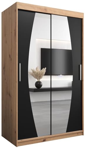 MEBLE KRYSPOL Elypse 120 Schlafzimmerschrank mit Zwei Schiebetüren, Spiegel, Kleiderstange und Regalen – 120x200x62cm - Artisan + Mattschwarz MEBLE KRYSPOL Elypse 120 Schlafzimmerschrank mit Zwei Schiebetüren, Spiegel, Kleiderstange und Regalen – 120x200x62cm - Artisan + Mattschwarz von MEBLE KRYSPOL