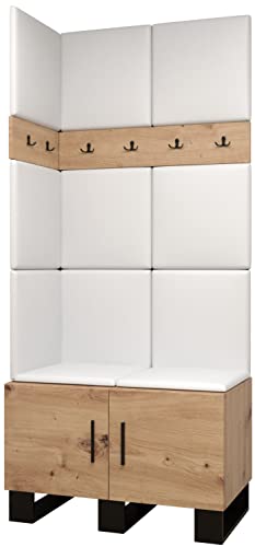 MEBLE KRYSPOL Garderobe Artin Set 11 mit gepolsterten Paneelen Industriell Design (Artisan Eiche + weißes Öko-Leder) von MEBLE KRYSPOL