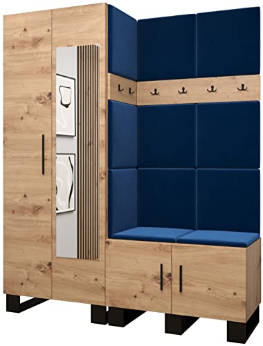 MEBLE KRYSPOL Garderobe Artin Set 14 mit gepolsterten Paneelen Industriell Design (Artisan Eiche + Manila 26 (Blau)) von MEBLE KRYSPOL