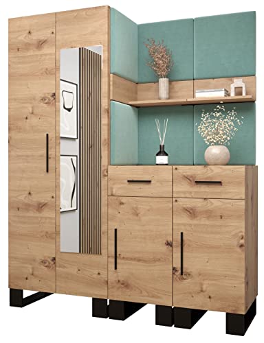 MEBLE KRYSPOL Garderobe Artin Set 15 mit gepolsterten Paneelen Industriell Design (Artisan Eiche + Manila 11 (Minze)) von MEBLE KRYSPOL