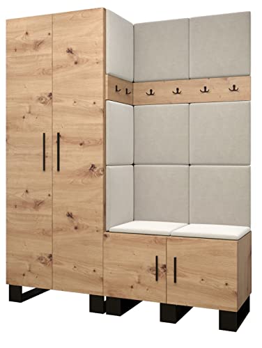 MEBLE KRYSPOL Garderobe Artin Set 2 mit gepolsterten Paneelen Industriell Design (Artisan Eiche + Manila 02 (Creme)) von MEBLE KRYSPOL