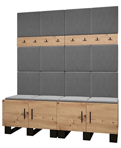 MEBLE KRYSPOL Garderobe Artin Set 3 mit gepolsterten Paneelen Industriell Design (Artisan Eiche + Manila 16 (Grau)) von MEBLE KRYSPOL