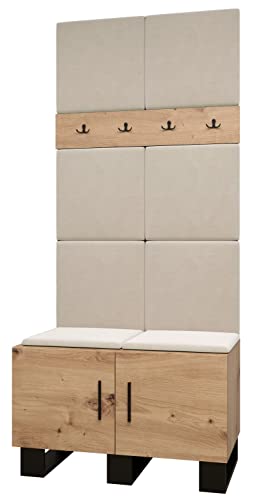 MEBLE KRYSPOL Garderobe Artin Set 4 mit gepolsterten Paneelen Industriell Design (Artisan Eiche + Manila 02 (Creme)) von MEBLE KRYSPOL