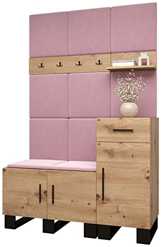 MEBLE KRYSPOL Garderobe Artin Set 5 mit gepolsterten Paneelen Industriell Design (Artisan Eiche + Manila 09 (Rosa)) von MEBLE KRYSPOL