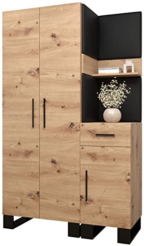 MEBLE KRYSPOL Garderobe Artin Set 6 mit gepolsterten Paneelen Industriell Design (Artisan Eiche + schwarzes Öko-Leder) von MEBLE KRYSPOL