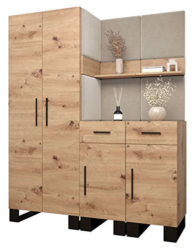 MEBLE KRYSPOL Garderobe Artin Set 7 mit gepolsterten Paneelen Industriell Design (Artisan Eiche + Manila 02 (Creme)) von MEBLE KRYSPOL