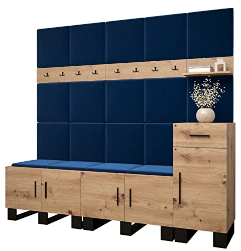 MEBLE KRYSPOL Garderobe Artin Set 8 mit gepolsterten Paneelen Industriell Design (Artisan Eiche + Manila 26 (Blau)) von MEBLE KRYSPOL