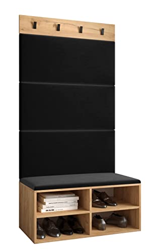 MEBLE KRYSPOL Garderobe MIRO Set 2 mit gepolsterten Paneelen Modern Design (Manila 18 (Schwarz), Eiche Kraft Gold) von MEBLE KRYSPOL