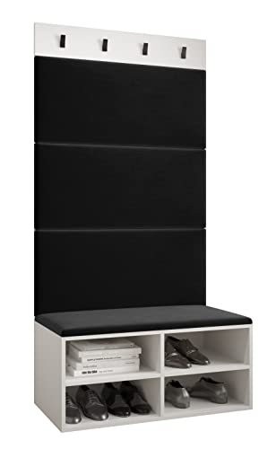 MEBLE KRYSPOL Garderobe MIRO Set 2 mit gepolsterten Paneelen Modern Design (Manila 18 (Schwarz), Weiß Matt) von MEBLE KRYSPOL