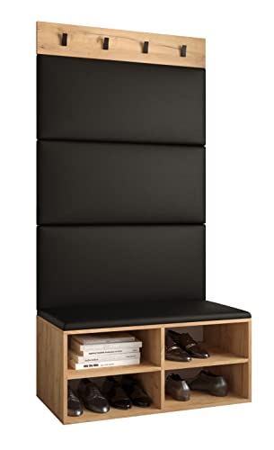 MEBLE KRYSPOL Garderobe MIRO Set 2 mit gepolsterten Paneelen Modern Design (schwarzes Öko-Leder, Eiche Kraft Gold) von MEBLE KRYSPOL