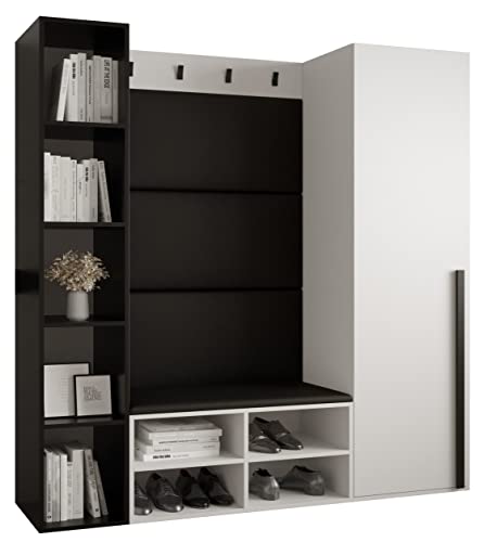 MEBLE KRYSPOL Garderobe MIRO Set 3 mit gepolsterten Paneelen Modern Design (schwarzes Öko-Leder, Weiß Matt + Schwarz Matt) von MEBLE KRYSPOL