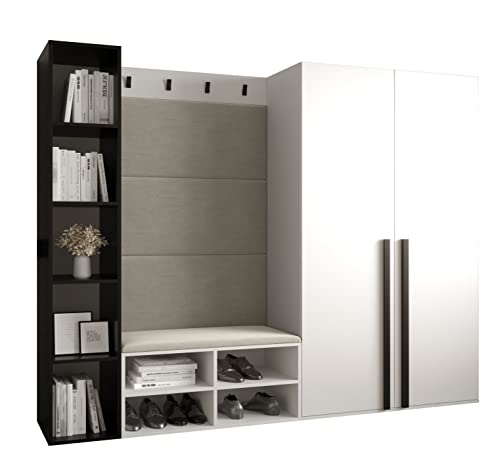 MEBLE KRYSPOL Garderobe MIRO Set 4 mit gepolsterten Paneelen Modern Design (Manila 02 (Creme), Weiß Matt + Schwarz Matt) von MEBLE KRYSPOL