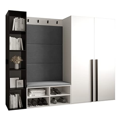MEBLE KRYSPOL Garderobe MIRO Set 4 mit gepolsterten Paneelen Modern Design (Manila 16 (Grau), Weiß Matt + Schwarz Matt) von MEBLE KRYSPOL