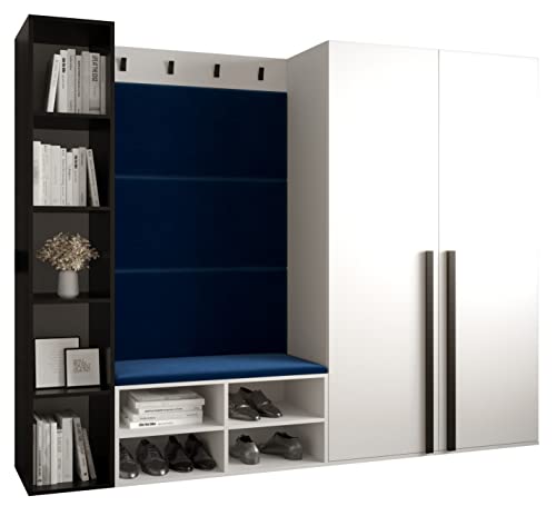 MEBLE KRYSPOL Garderobe MIRO Set 4 mit gepolsterten Paneelen Modern Design (Manila 26 (Blau), Weiß Matt + Schwarz Matt) von MEBLE KRYSPOL