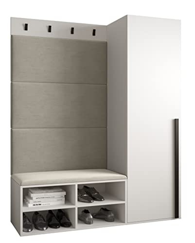 MEBLE KRYSPOL Garderobe MIRO Set 6 mit gepolsterten Paneelen Modern Design (Manila 02 (Creme), Weiß Matt + Schwarz Matt) von MEBLE KRYSPOL