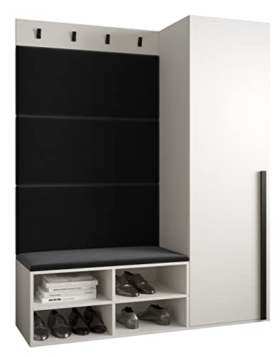 MEBLE KRYSPOL Garderobe MIRO Set 6 mit gepolsterten Paneelen Modern Design (Manila 18 (Schwarz), Weiß Matt + Schwarz Matt) von MEBLE KRYSPOL
