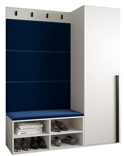 MEBLE KRYSPOL Garderobe MIRO Set 6 mit gepolsterten Paneelen Modern Design (Manila 26 (Blau), Weiß Matt + Schwarz Matt) von MEBLE KRYSPOL