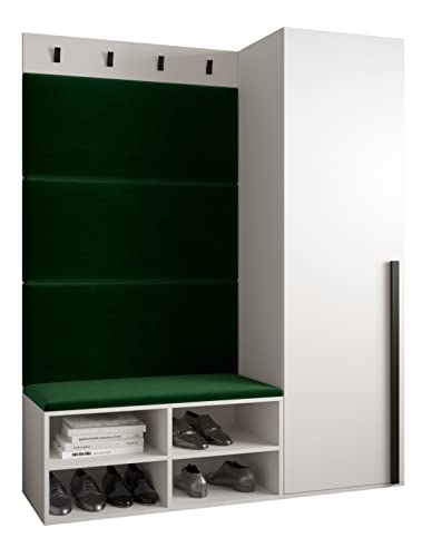 MEBLE KRYSPOL Garderobe MIRO Set 6 mit gepolsterten Paneelen Modern Design (Manila 35 (Grün), Weiß Matt + Schwarz Matt) von MEBLE KRYSPOL