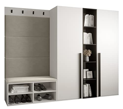 MEBLE KRYSPOL Garderobe MIRO Set 8 mit gepolsterten Paneelen Modern Design (Manila 02 (Creme), Weiß Matt + Schwarz Matt) von MEBLE KRYSPOL