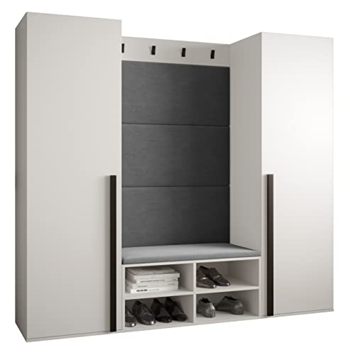 MEBLE KRYSPOL Garderobe MIRO Set 9 mit gepolsterten Paneelen Modern Design (Manila 16 (Grau), Weiß Matt + Schwarz Matt) von MEBLE KRYSPOL