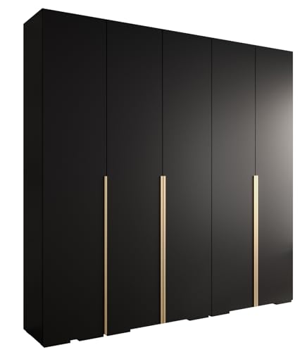 MEBLE KRYSPOL Inova 1 Moderner Schrank mit Regalen und Stange - Aufbewahrungsschrank für Schlafzimmer, Wohnzimmer - 236,7x250x47 cm - KGoldpusfarbe Schwarz - Frontfarbe Schwarz - Grifffarbe Gold von MEBLE KRYSPOL