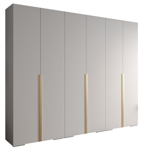 MEBLE KRYSPOL Inova 1 Moderner Schrank mit Regalen und Stange - Aufbewahrungsschrank für Schlafzimmer, Wohnzimmer - 236,7x300x47 cm - KGoldpusfarbe Weiß - Frontfarbe Weiß - Grifffarbe Gold von MEBLE KRYSPOL