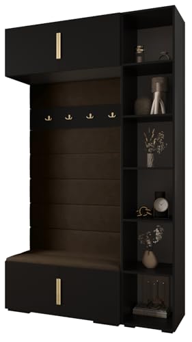 MEBLE KRYSPOL Inova 1 Möbelset - Moderne Garderobe - für Schlafzimmer, Wohnzimmer, Flur, Kinderzimmer - Ankleidemöbel - 236,7x140x47cm - Schwarz, Paneele Manila 04, Handgriff Gold von MEBLE KRYSPOL