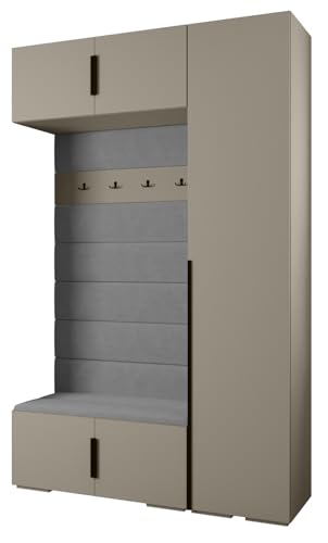 MEBLE KRYSPOL Inova 1 Möbelset - Moderne Garderobe - für Schlafzimmer, Wohnzimmer, Flur, Kinderzimmer - Ankleidemöbel - 236,7x150x47cm - Kaschmir, Paneele Manila 16, Handgriff Schwarz von MEBLE KRYSPOL