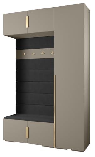 MEBLE KRYSPOL Inova 1 Möbelset - Moderne Garderobe - für Schlafzimmer, Wohnzimmer, Flur, Kinderzimmer - Ankleidemöbel - 236,7x150x47cm - Kaschmir, Paneele Manila 18, Handgriff Gold von MEBLE KRYSPOL