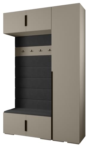 MEBLE KRYSPOL Inova 1 Möbelset - Moderne Garderobe - für Schlafzimmer, Wohnzimmer, Flur, Kinderzimmer - Ankleidemöbel - 236,7x150x47cm - Kaschmir, Paneele Manila 18, Handgriff Schwarz von MEBLE KRYSPOL