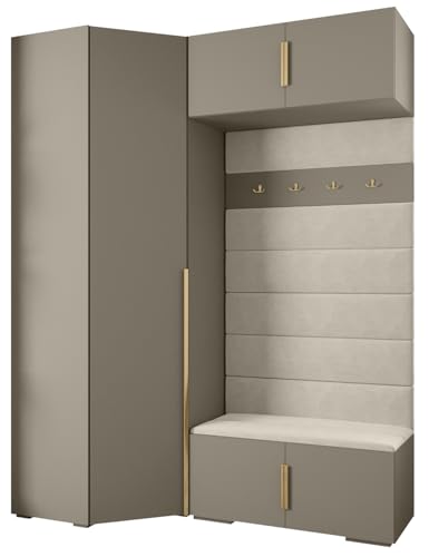 MEBLE KRYSPOL Inova 1 Möbelset - Moderne Garderobe - für Schlafzimmer, Wohnzimmer, Flur, Kinderzimmer - Ankleidemöbel - 236,7x181,7x47cm - Kaschmir, Paneele Manila 02, Handgriff Gold von MEBLE KRYSPOL