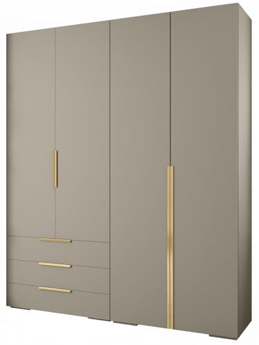 MEBLE KRYSPOL Inova 1 Möbelset - Moderne Garderobe - für Schlafzimmer, Wohnzimmer, Flur, Kinderzimmer - Ankleidemöbel - 236,7x200x47cm - Kaschmir, Handgriff Gold von MEBLE KRYSPOL