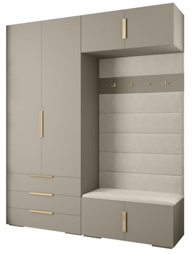 MEBLE KRYSPOL Inova 1 Möbelset - Moderne Garderobe - für Schlafzimmer, Wohnzimmer, Flur, Kinderzimmer - Ankleidemöbel - 236,7x200x47cm - Kaschmir, Paneele Manila 02, Handgriff Gold MEBLE KRYSPOL Inova 1 Möbelset - Moderne Garderobe - für Schlafzimmer, Wohnzimmer, Flur, Kinderzimmer - Ankleidemöbel - 236,7x200x47cm - Kaschmir, Paneele Manila 02, Handgriff Gold von MEBLE KRYSPOL