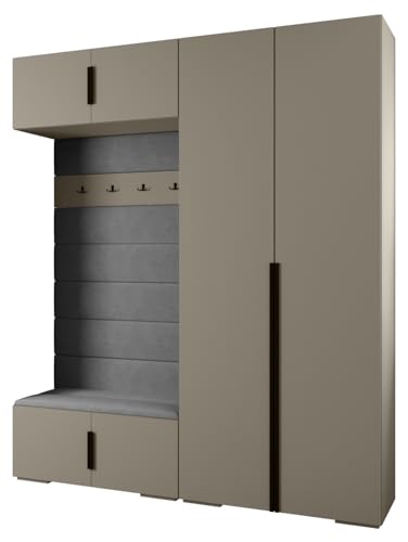 MEBLE KRYSPOL Inova 1 Möbelset - Moderne Garderobe - für Schlafzimmer, Wohnzimmer, Flur, Kinderzimmer - Ankleidemöbel - 236,7x200x47cm - Kaschmir, Paneele Manila 16, Handgriff Schwarz von MEBLE KRYSPOL