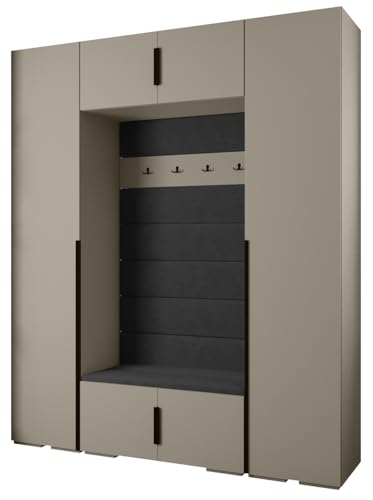 MEBLE KRYSPOL Inova 1 Möbelset - Moderne Garderobe - für Schlafzimmer, Wohnzimmer, Flur, Kinderzimmer - Ankleidemöbel - 236,7x200x47cm - Kaschmir, Paneele Manila 18, Handgriff Schwarz von MEBLE KRYSPOL