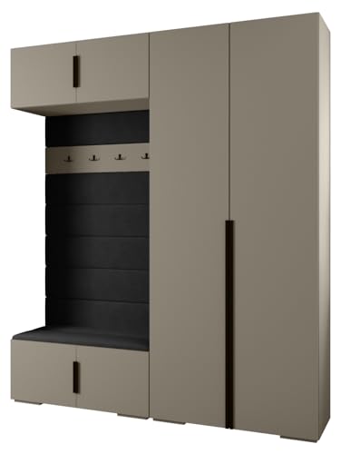 MEBLE KRYSPOL Inova 1 Möbelset - Moderne Garderobe - für Schlafzimmer, Wohnzimmer, Flur, Kinderzimmer - Ankleidemöbel - 236,7x200x47cm - Kaschmir, Paneele Manila 18, Handgriff Schwarz von MEBLE KRYSPOL