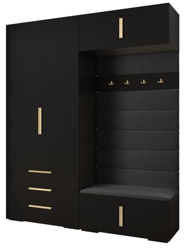 MEBLE KRYSPOL Inova 1 Möbelset - Moderne Garderobe - für Schlafzimmer, Wohnzimmer, Flur, Kinderzimmer - Ankleidemöbel - 236,7x200x47cm - Schwarz, Paneele Manila 18, Handgriff Gold MEBLE KRYSPOL Inova 1 Möbelset - Moderne Garderobe - für Schlafzimmer, Wohnzimmer, Flur, Kinderzimmer - Ankleidemöbel - 236,7x200x47cm - Schwarz, Paneele Manila 18, Handgriff Gold von MEBLE KRYSPOL