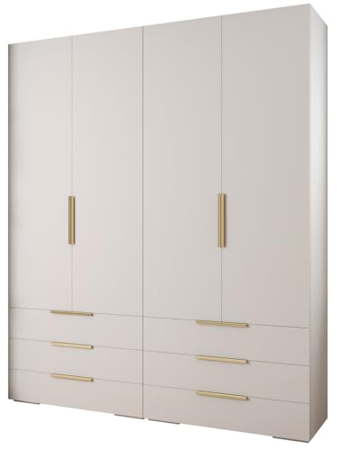 MEBLE KRYSPOL Inova 1 Möbelset - Moderne Garderobe - für Schlafzimmer, Wohnzimmer, Flur, Kinderzimmer - Ankleidemöbel - 236,7x200x47cm - Weiß, Handgriff Gold von MEBLE KRYSPOL