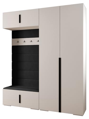MEBLE KRYSPOL Inova 1 Möbelset - Moderne Garderobe - für Schlafzimmer, Wohnzimmer, Flur, Kinderzimmer - Ankleidemöbel - 236,7x200x47cm - Weiß, Paneele Manila 18, Handgriff Schwarz von MEBLE KRYSPOL
