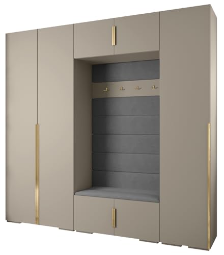 MEBLE KRYSPOL Inova 1 Möbelset - Moderne Garderobe - für Schlafzimmer, Wohnzimmer, Flur, Kinderzimmer - Ankleidemöbel - 236,7x250x47cm - Kaschmir, Paneele Manila 16, Handgriff Gold MEBLE KRYSPOL Inova 1 Möbelset - Moderne Garderobe - für Schlafzimmer, Wohnzimmer, Flur, Kinderzimmer - Ankleidemöbel - 236,7x250x47cm - Kaschmir, Paneele Manila 16, Handgriff Gold von MEBLE KRYSPOL