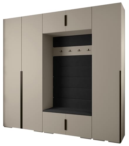 MEBLE KRYSPOL Inova 1 Möbelset - Moderne Garderobe - für Schlafzimmer, Wohnzimmer, Flur, Kinderzimmer - Ankleidemöbel - 236,7x250x47cm - Kaschmir, Paneele Manila 18, Handgriff Schwarz von MEBLE KRYSPOL
