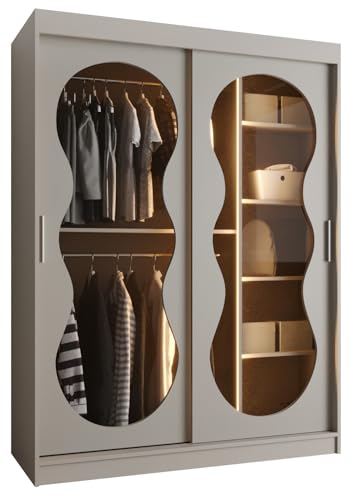 MEBLE KRYSPOL - Kleiderschrank - Schlafzimmerschrank - BxHxT 200x150x62cm - Schrank mit Schiebetüren mit Rauchglas, 2 Kleiderstangen und Fächern - Garderobenschrank BAHRAJN 3 - Kaschmir MEBLE KRYSPOL - Kleiderschrank - Schlafzimmerschrank - BxHxT 200x150x62cm - Schrank mit Schiebetüren mit Rauchglas, 2 Kleiderstangen und Fächern - Garderobenschrank BAHRAJN 3 - Kaschmir von MEBLE KRYSPOL