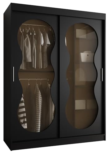 MEBLE KRYSPOL - Kleiderschrank - Schlafzimmerschrank - BxHxT 200x150x62cm - Schrank mit Schiebetüren mit Rauchglas, 2 Kleiderstangen und Fächern - Garderobenschrank BAHRAJN 3 - Schwarz MEBLE KRYSPOL - Kleiderschrank - Schlafzimmerschrank - BxHxT 200x150x62cm - Schrank mit Schiebetüren mit Rauchglas, 2 Kleiderstangen und Fächern - Garderobenschrank BAHRAJN 3 - Schwarz von MEBLE KRYSPOL