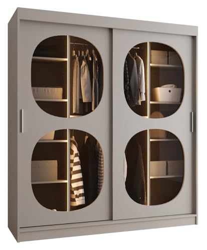 MEBLE KRYSPOL - Kleiderschrank - Schlafzimmerschrank - BxHxT 200x180x62cm - Schrank mit Schiebetüren mit Rauchglas, 2 Kleiderstangen und Fächern - Garderobenschrank BAHRAJN 2 - Kaschmir MEBLE KRYSPOL - Kleiderschrank - Schlafzimmerschrank - BxHxT 200x180x62cm - Schrank mit Schiebetüren mit Rauchglas, 2 Kleiderstangen und Fächern - Garderobenschrank BAHRAJN 2 - Kaschmir von MEBLE KRYSPOL