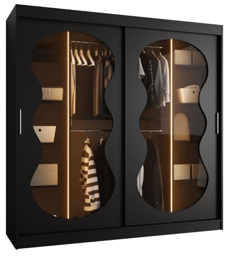 MEBLE KRYSPOL - Kleiderschrank - Schlafzimmerschrank - BxHxT 200x200x62cm - Schrank mit Schiebetüren mit Rauchglas, 2 Kleiderstangen und Fächern - Garderobenschrank BAHRAJN 3 - Schwarz MEBLE KRYSPOL - Kleiderschrank - Schlafzimmerschrank - BxHxT 200x200x62cm - Schrank mit Schiebetüren mit Rauchglas, 2 Kleiderstangen und Fächern - Garderobenschrank BAHRAJN 3 - Schwarz von MEBLE KRYSPOL