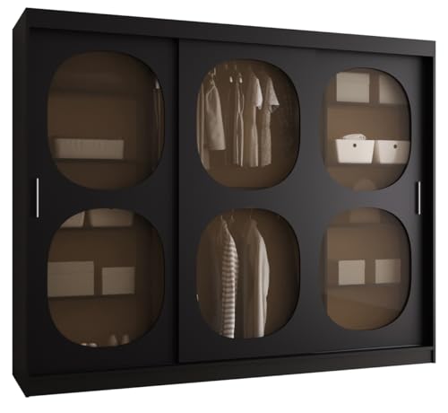 MEBLE KRYSPOL - Kleiderschrank - Schlafzimmerschrank - BxHxT 200x250x62cm - Schrank mit Schiebetüren mit Rauchglas, 2 Kleiderstangen und Fächern - Garderobenschrank BAHRAJN 2 - Schwarz MEBLE KRYSPOL - Kleiderschrank - Schlafzimmerschrank - BxHxT 200x250x62cm - Schrank mit Schiebetüren mit Rauchglas, 2 Kleiderstangen und Fächern - Garderobenschrank BAHRAJN 2 - Schwarz von MEBLE KRYSPOL